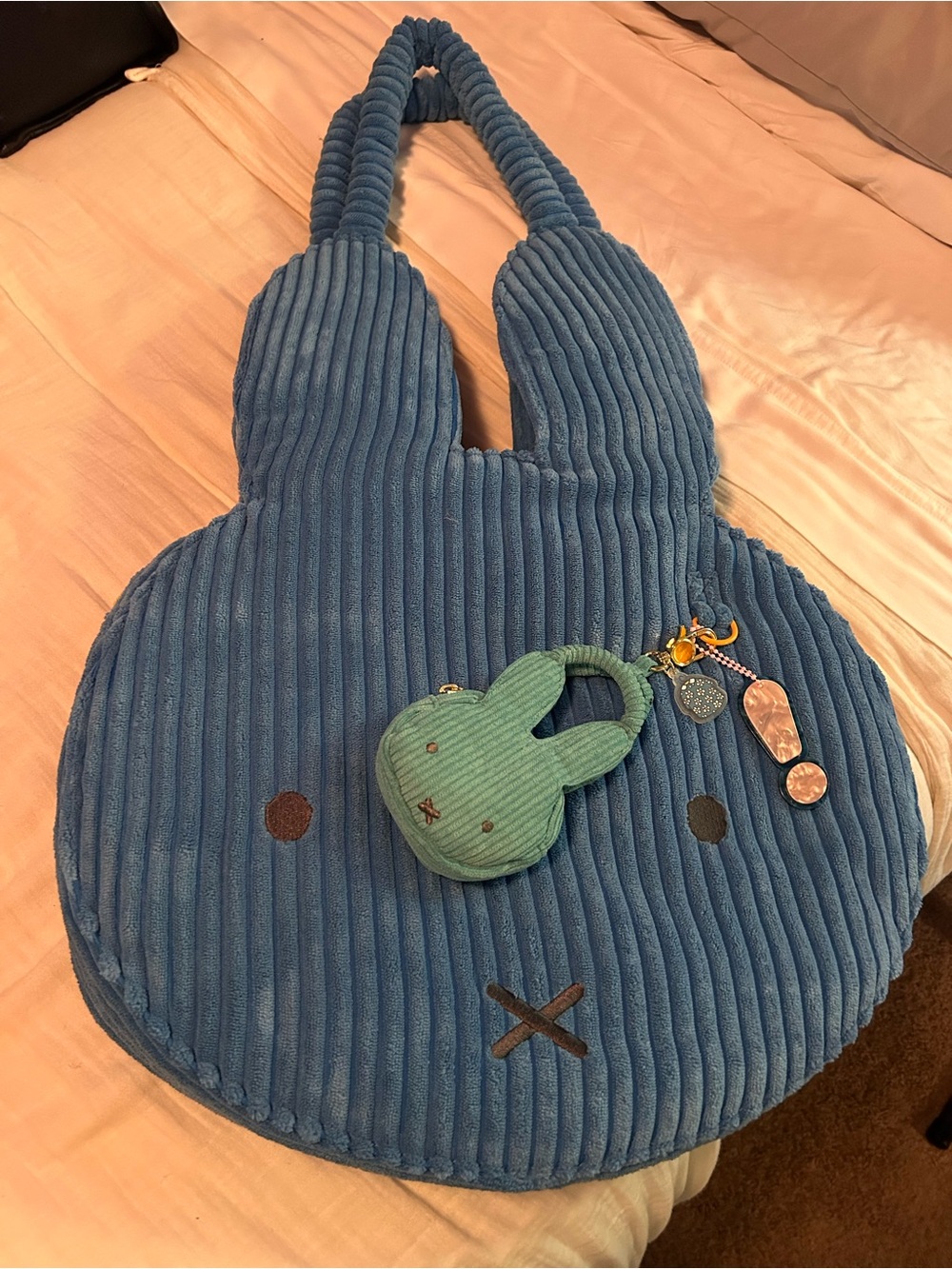 NWOT Miffy Tote with Miffy Charm  Blue Corduroy Bunny Tote Bag